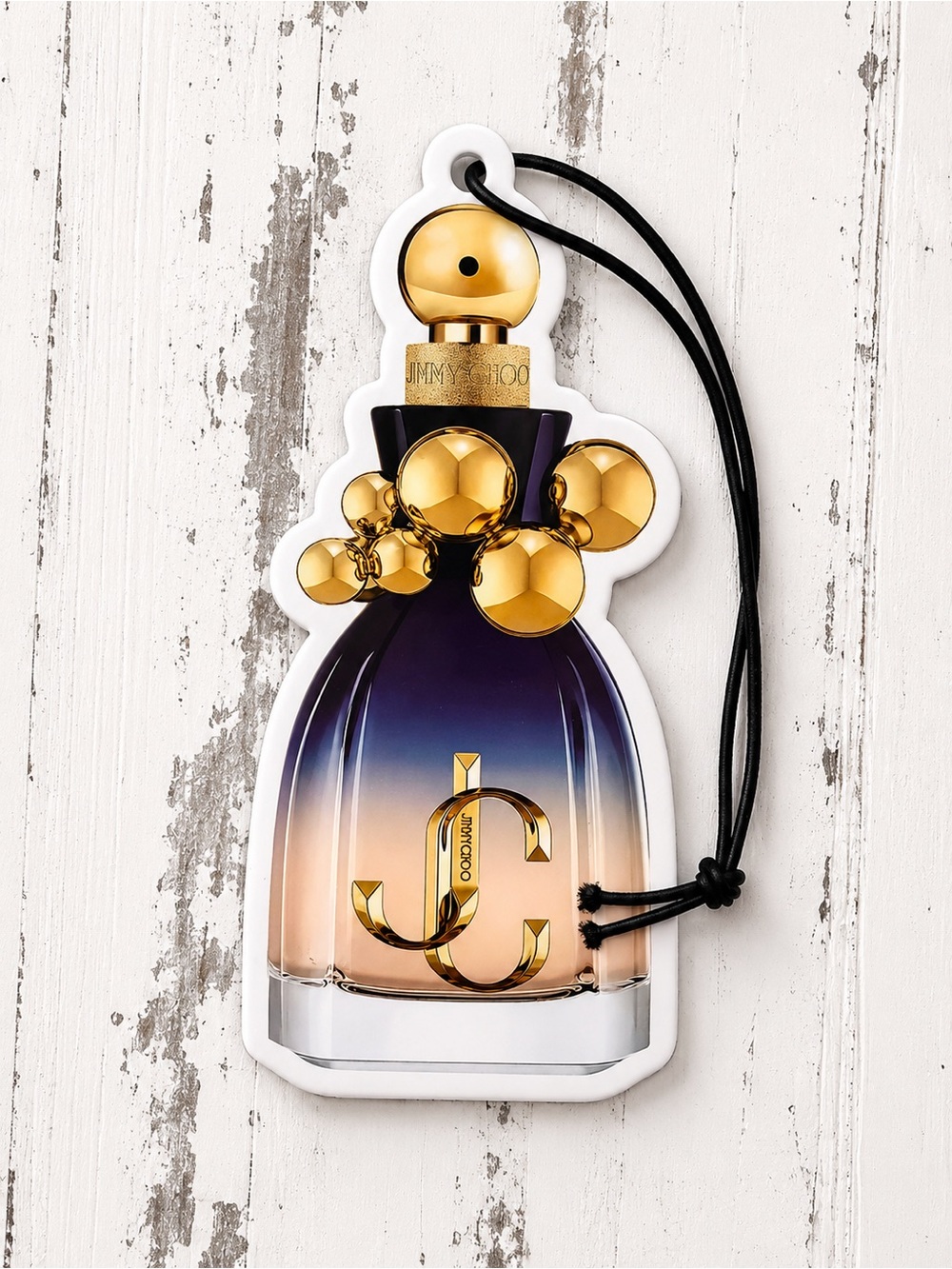 Jimmy Choo Ombre Bottle Air Freshener in Blue and Peach with Gold Accents